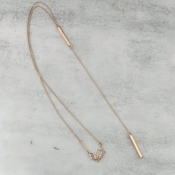 Kendra Scott Shelton 14K Rose Gold Plated Hexagonal Bar Y Drop Lariat Necklace - Picture 3 of 6